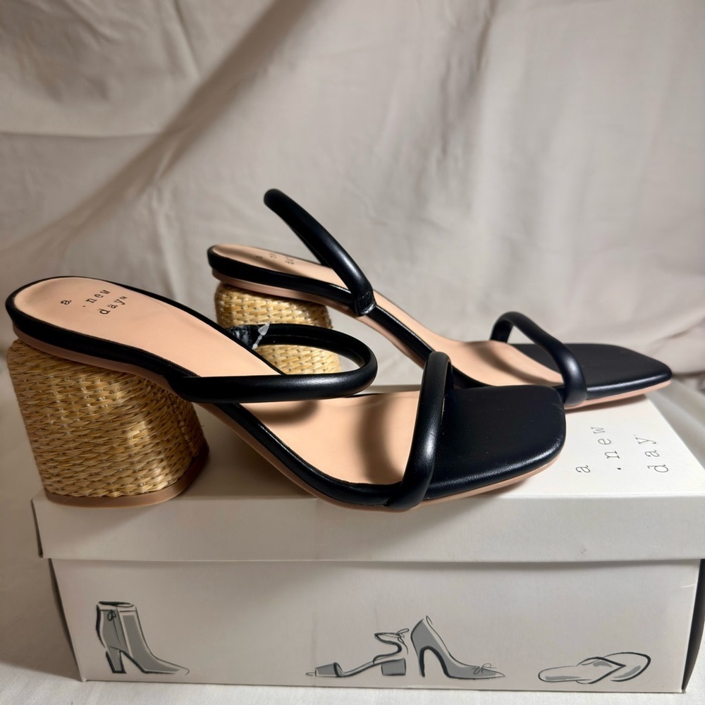 A New Day Black and Tan Heeled Sandals
